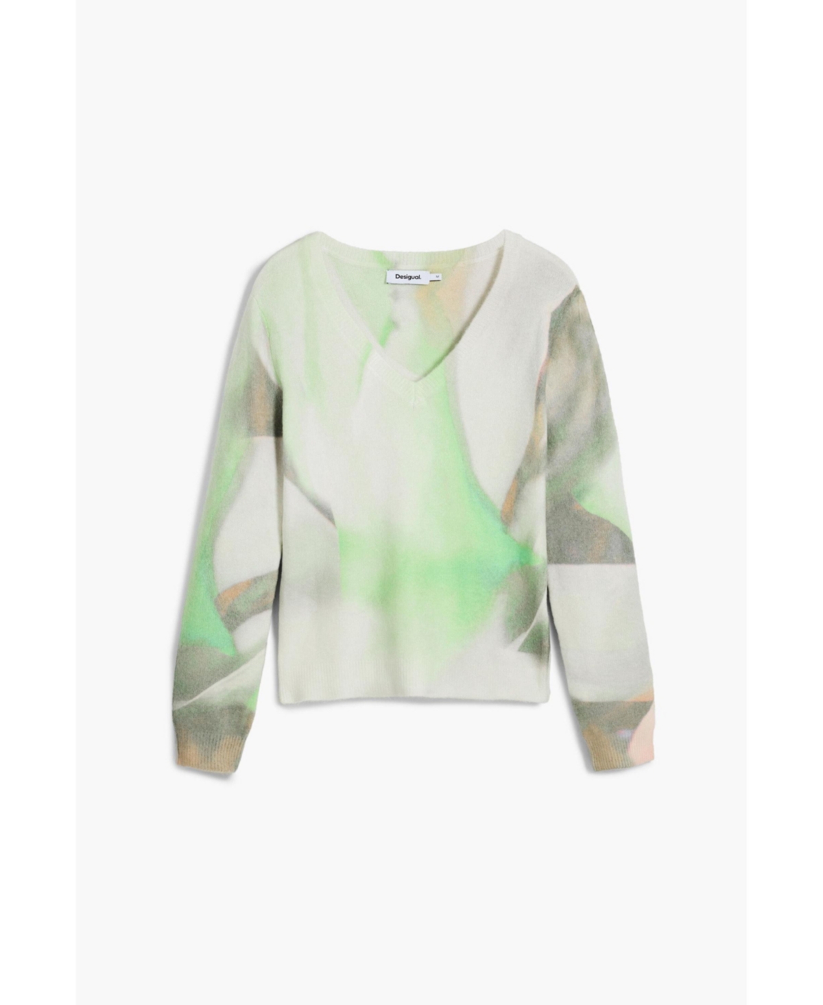 Desigual Abstract Print V-neck Sweater In Green