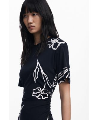 Women's Asymmetric dress with floral strokes