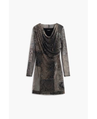 Women's Asymmetric neckline animal print dress