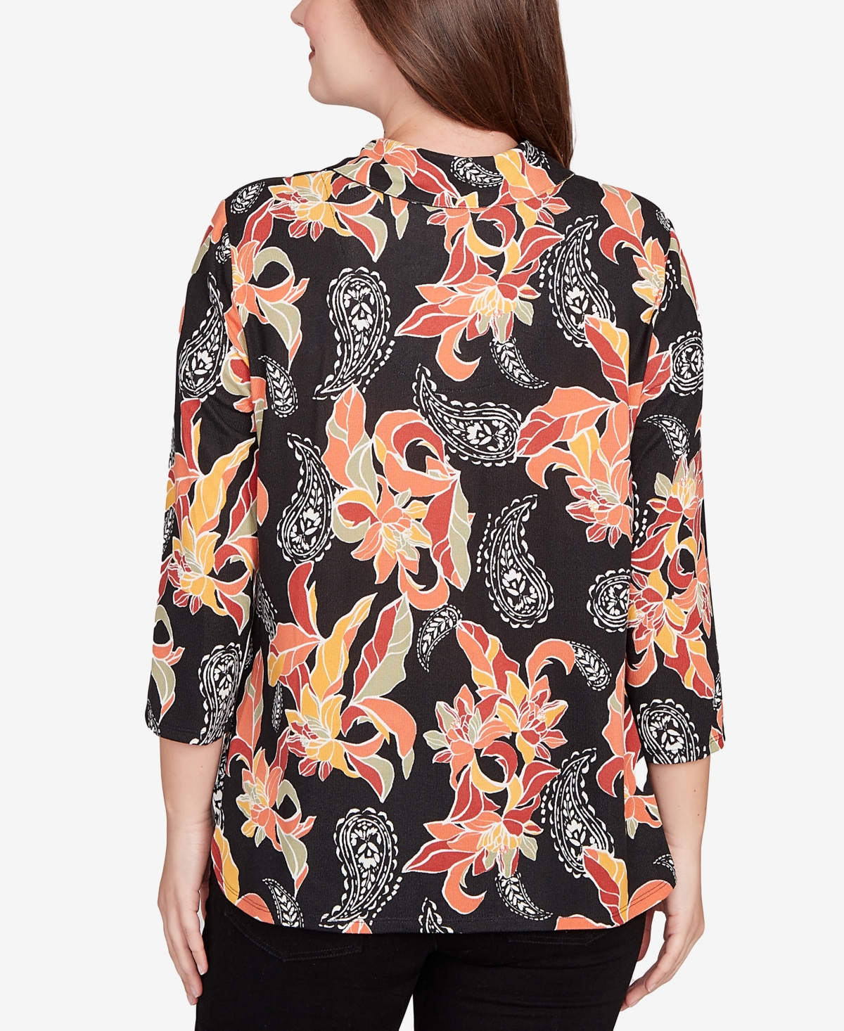 Ruby Rd. Petite Shirt Collar Floral Paisley Button Front Top In Multi