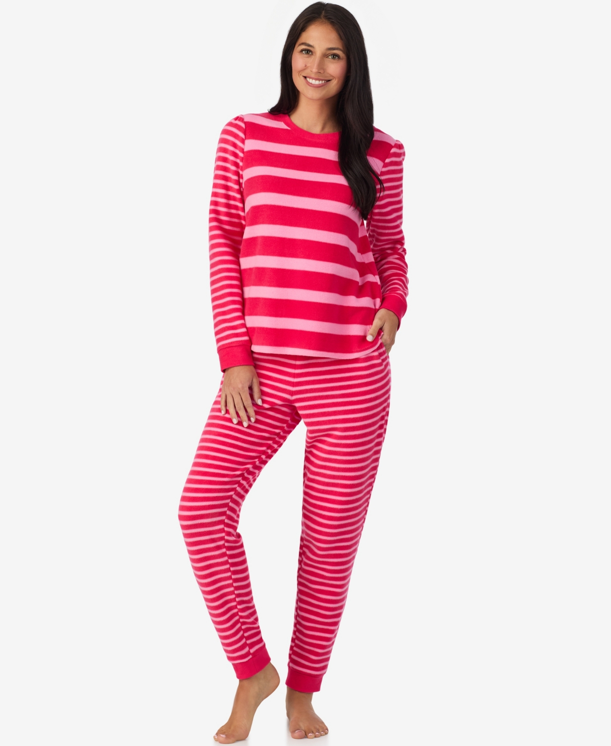 Cuddl Duds Women's 2-piece Stretch Fleece Long Sleeve Jogger Pajama Set In Pink