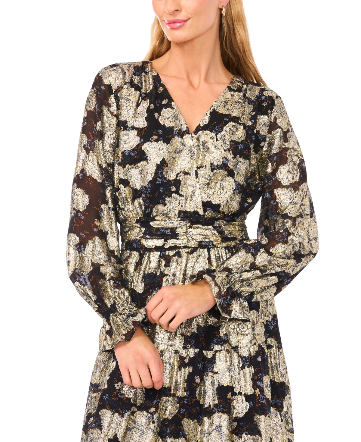 Msk Petite V-Neck Long Sleeve Maxi Dress