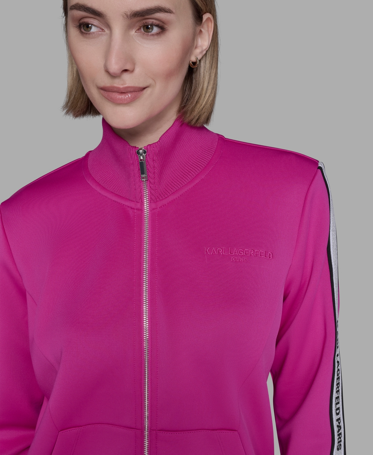 Karl Lagerfeld Womens Logo Tape Jogger Zip Up Jacket In Purple