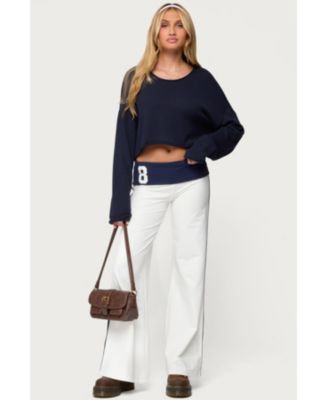Women's 8 Contrast Fold Over Wide Leg Pants