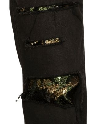 Women's High Rise Camo Sequin Straight Leg Jeans