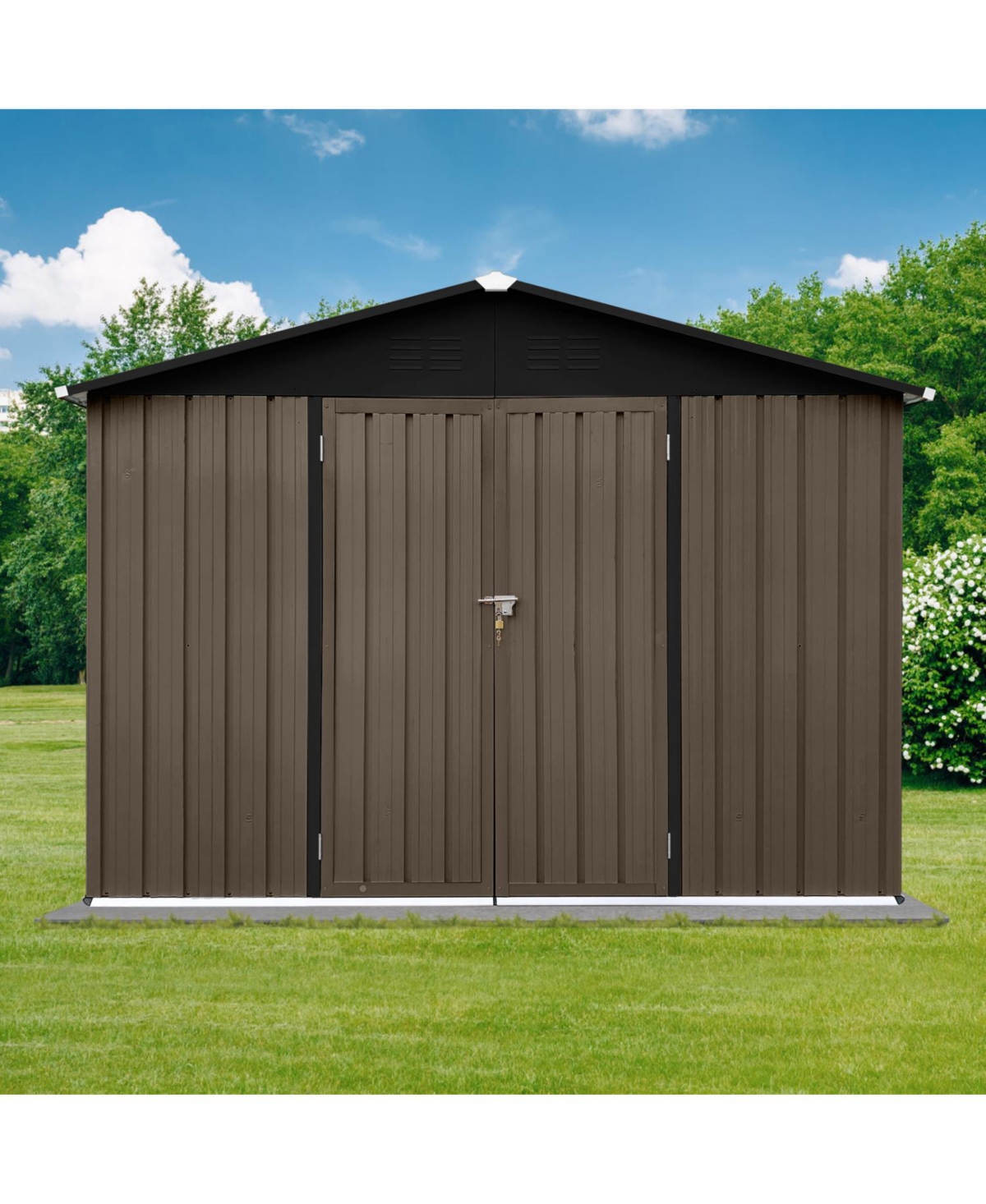 Streamdale Furniture Metal garden sheds 8ftx6ft outdoor storage sheds Brown + Black