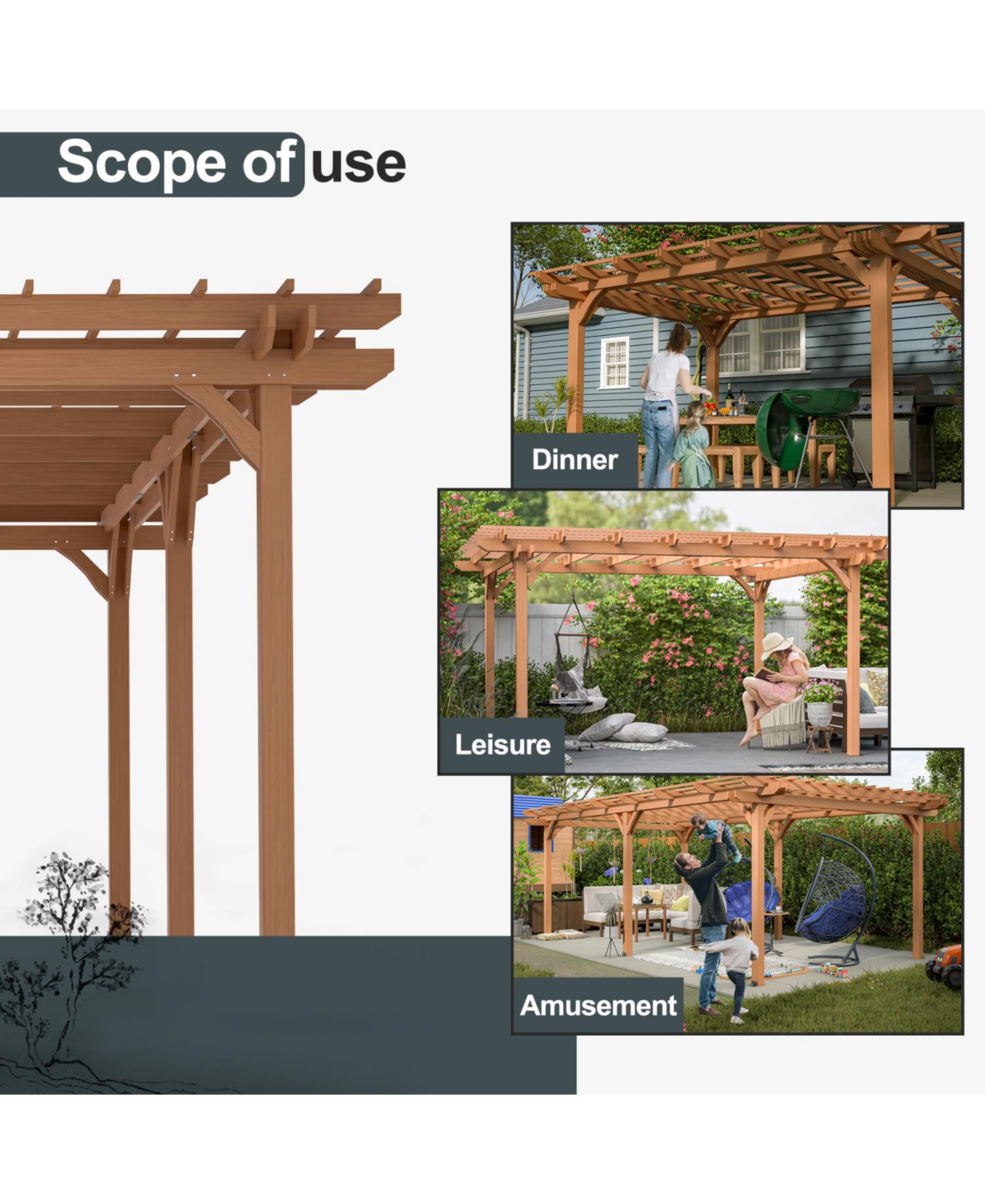Streamdale Furniture 12' x 16' Wooden Grape Pergola Gazebo