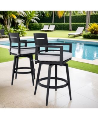 Modern Outdoor Swivel Bar Chairs - Black Aluminum & Sunbrella