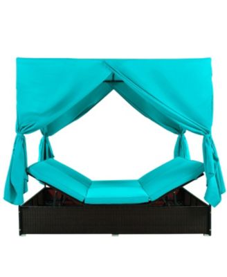 Outdoor Patio Wicker Sunbed Daybed with Cushions Adjustable Seats