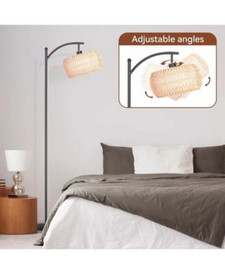 Dimmable Boho Floor Lamp with Rattan & Linen Drum Shade – Remote & Footswitch Control