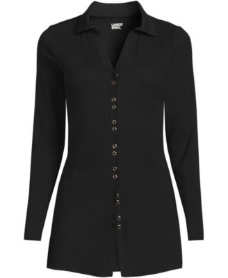Women's Long Sleeve Polished Rib Button Through Tunic Shirt