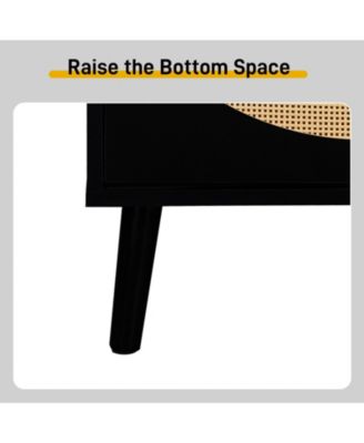 2 Rows of 4 Dump Buckets Shoe Cabinet with Frame High Legs and Wood Rattan Surface