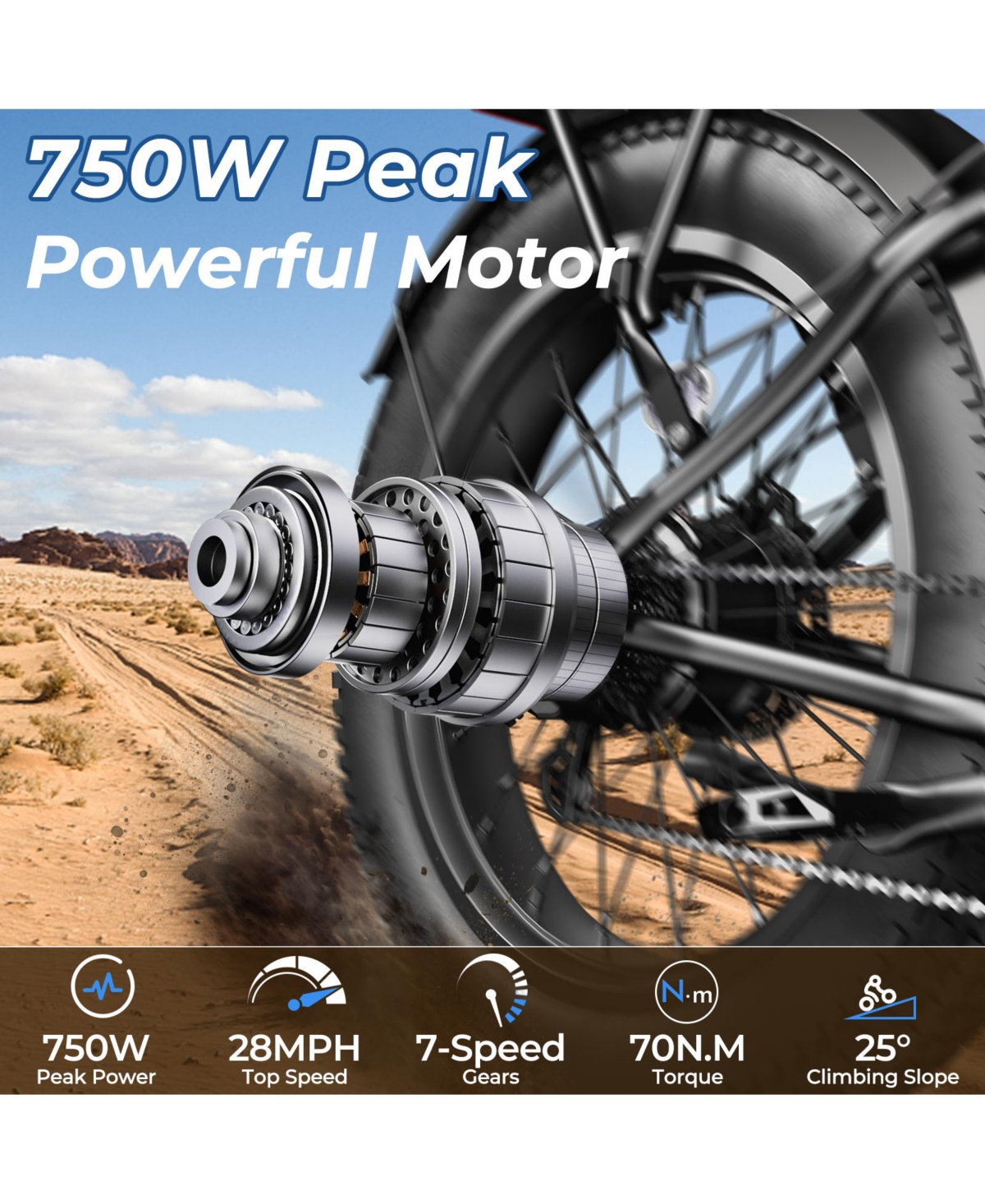 Mikolo Electric Bike for Adults, 750W Peak Motor, 28MPH, 48V 15.6Ah Battery, 26"x4" Fat Tire Mountain E-Bike, 45-55 Miles Range, Shimano 7-S