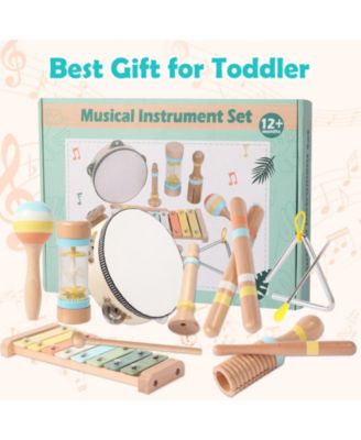 9-Piece Wooden Musical Instruments Set for Toddlers, Montessori Toys for Kids