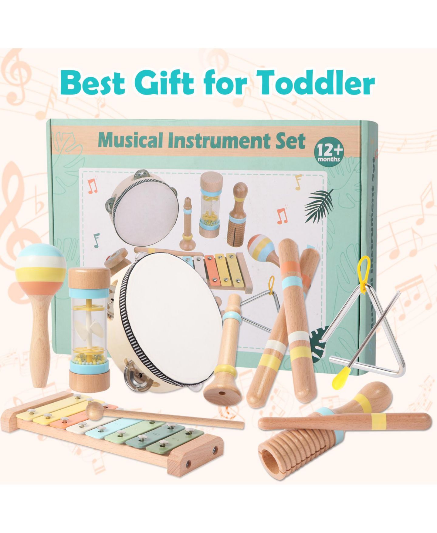 Детские игрушки SUGIFT Wooden Montessori Musical Instruments 9-Piece Set, Ages 1–5, цвет: Натуральный — фото 2