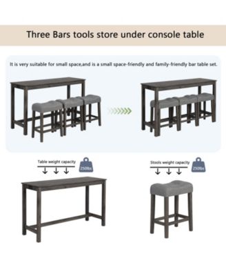 4 Piece Bar Table Set with Power Outlet and 3 Padded Stools for Dining or Living Room