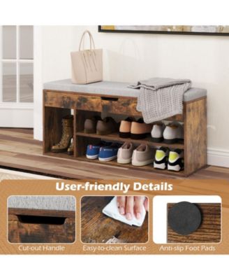 Shoe Bench Home Entryway Shoes Storage Bench w/ Padded Seat &amp; Hidden Storage