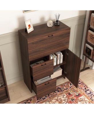 CASAINC Desk with Foldable Desktop, Storage Drawer and Shelves for Small Spaces Cabinet