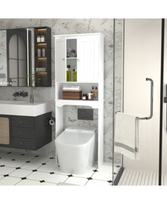 Over the Commode Wooden Storage Cabinet with Shelf and Organizer