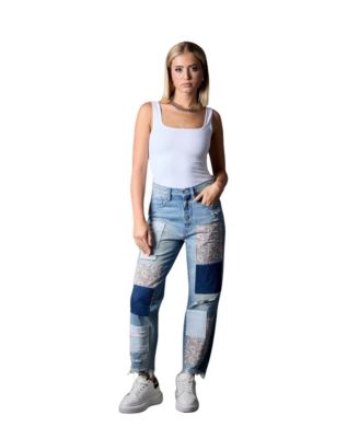 Women's Miami Paisley Patchwork 100% Cotton Straight Leg Jeans