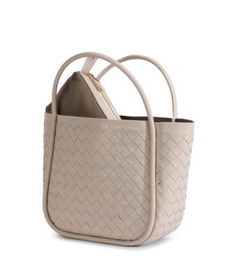 Women's Beige Woven Leather Top Handle Bag