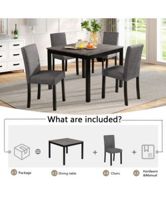 5 Piece Wooden Dining Table Set with 4 Chairs for Kitchen or Dining Room