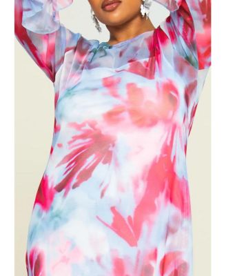 Women's Blurred Floral Mesh Maxi Dress