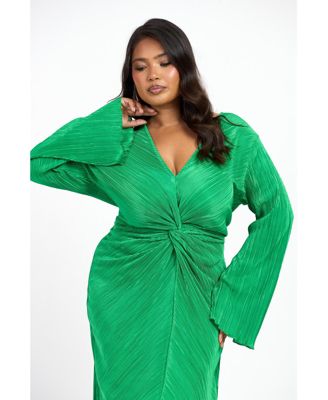 Women's Curve Plisse Flare Sleeve Midaxi Dress