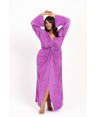 Women's Curve Plisse Flare Sleeve Midaxi Dress