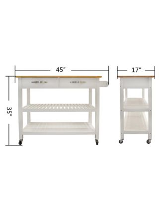 Mobile Kitchen Island Cart with Rubber Wood Top, Lockable Wheels and Storage Drawers
