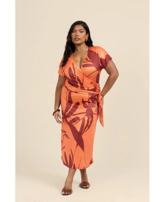 Women's Floral Wrap Jersey Midi Dress