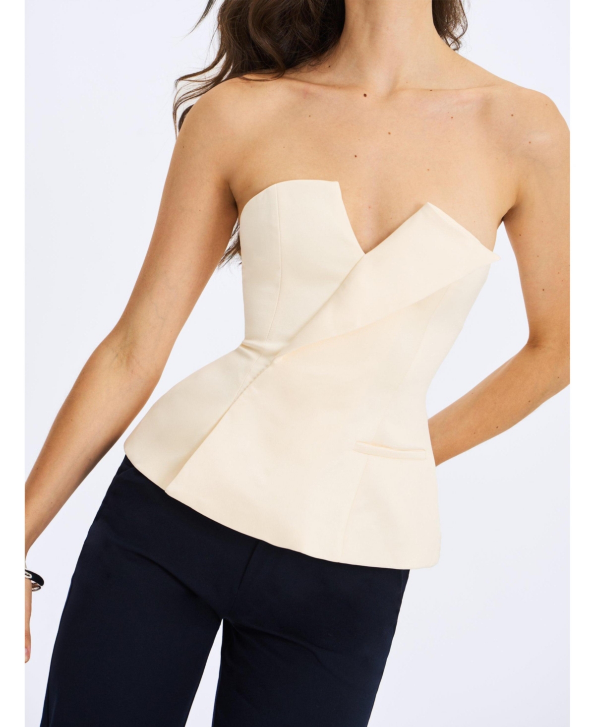 Miss Circle Women Yani Ivory Asymmetrical Lapel Sleeveless Peplum Top