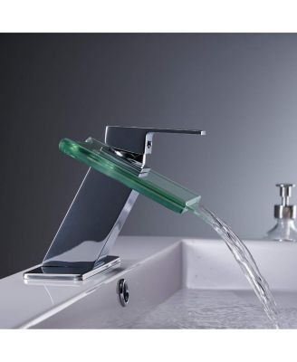 Glass Spout Waterfall Single Hole Single Handle Bathroom Sink Faucet With Pop Up Drain With Overflow
