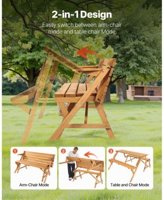 2-in-1 Transforming Wooden Picnic Table and Bench Set for Outdoor Use