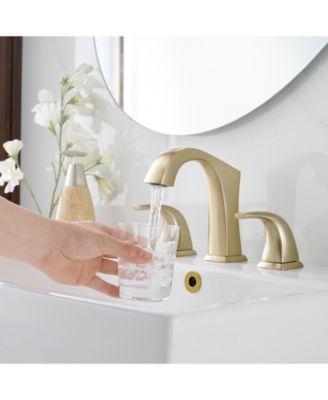 8 in. Widespread Double Handle Black Bathroom Faucet Set 3-Holes Vanity Sink With Metal Drain In Brushed Gold