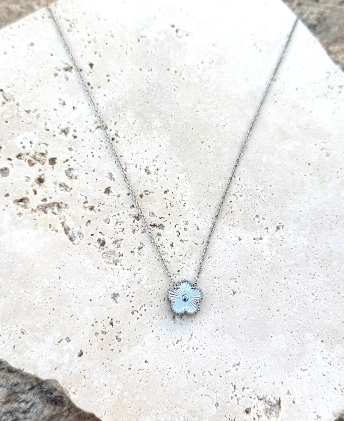 Adornia Tarnish Resistant Silver Five-leaf Clover Pendant Necklace In White