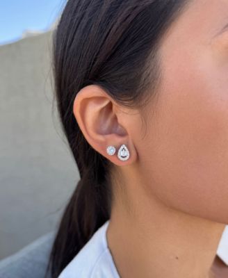 Silver Plated Halo Stud Earrings Set