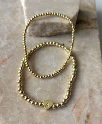 Gold Ball Bead Initial Bracelet Set