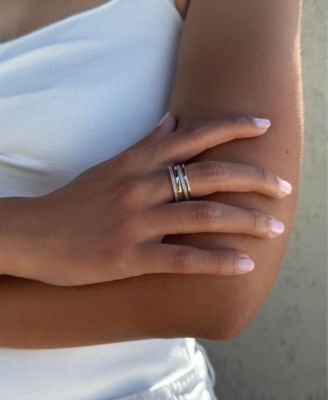 Mixed Metal Cubic Zirconia Connected 4-Piece Stack Ring