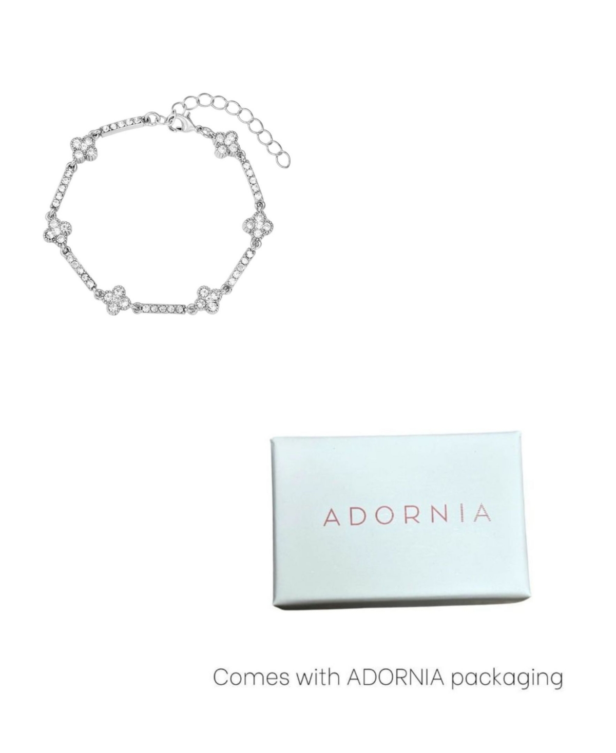 Adornia Silver Crystal Clover Tennis Bracelet In White