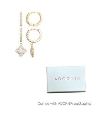 Gold Plated Clover Huggie Earring Set