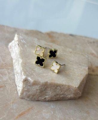 Gold Plated Clover Stud Earring Set