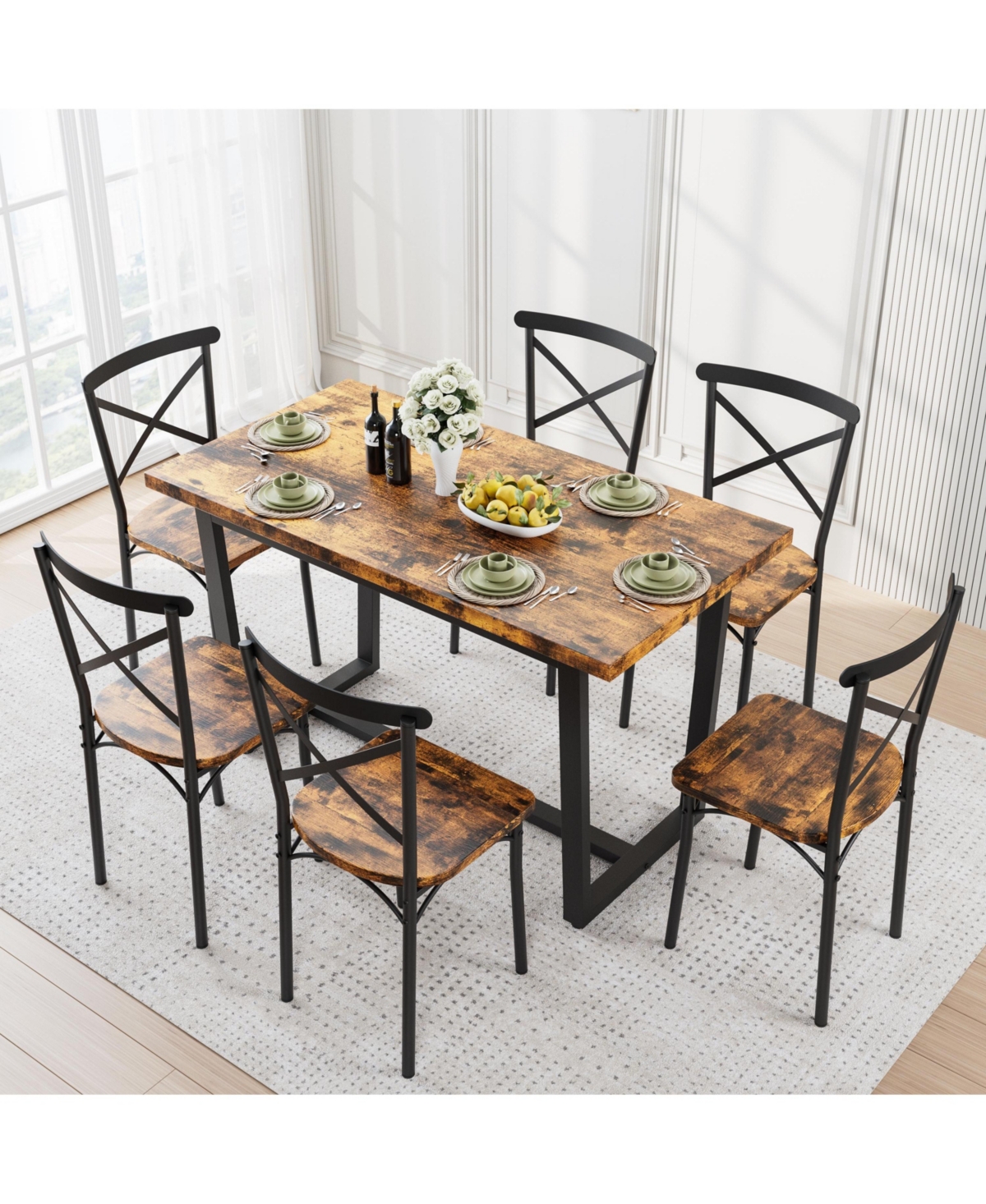 Casainc 7 Piece Dining Table Set with Chairs for Kitchen, Breakfast Nook or Living Room