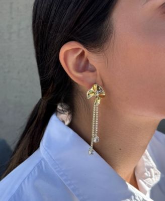 Gold Plated Crystal Flower Tennis Drop Earrings