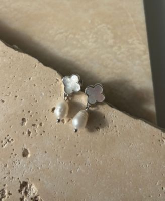 Silver Plated Freshwater Pearl Clover Drop Earrings