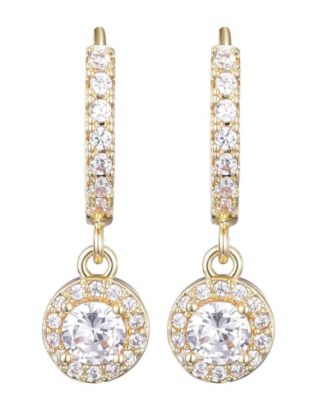 Gold Plated Cubic Zirconia Halo Drop Huggie Hoop Earrings