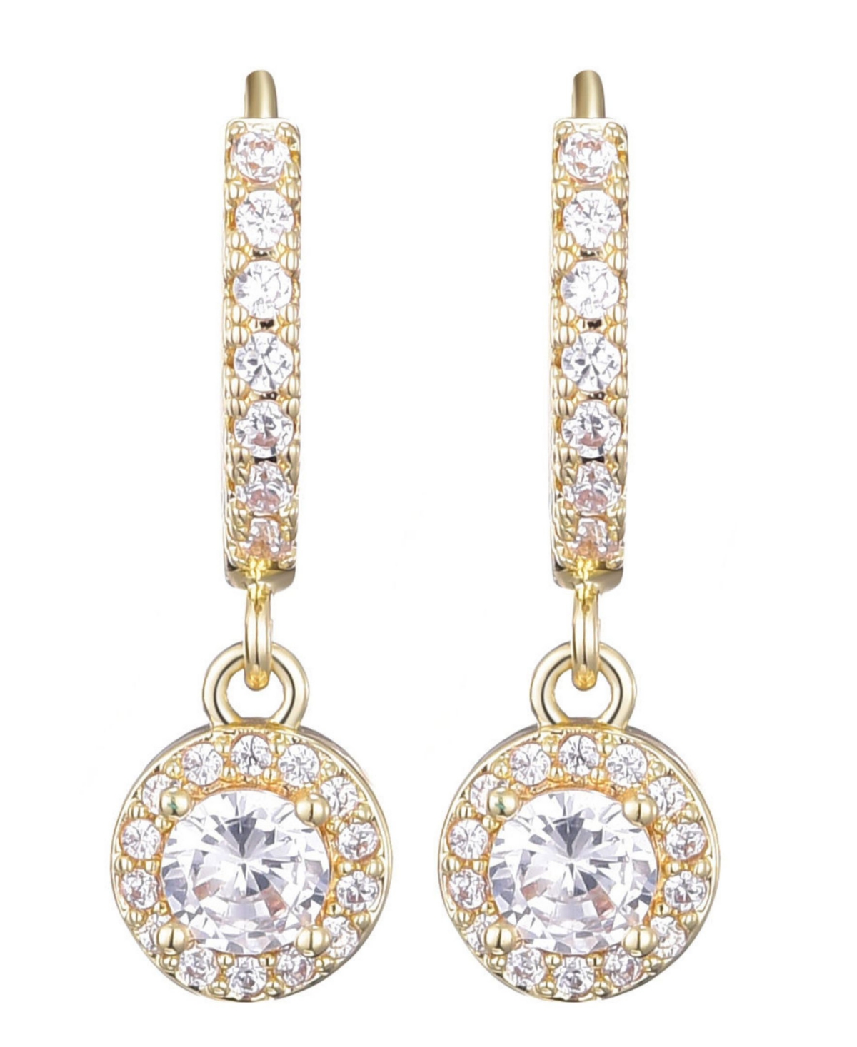 Adornia Gold Cubic Zirconia Halo Drop Huggie Hoop Earrings In Gold