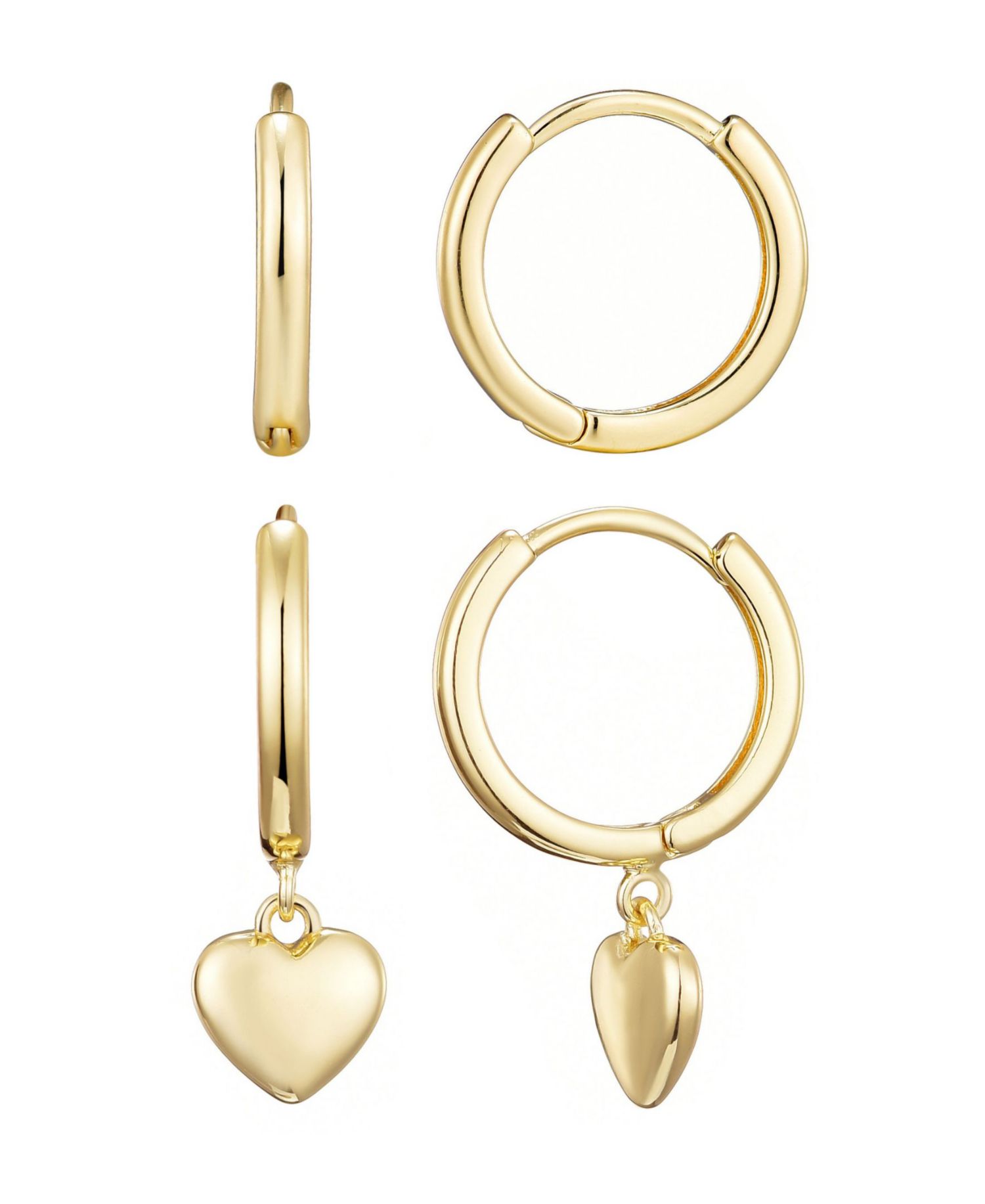 Gold Plated Heart Huggie Earring Set
