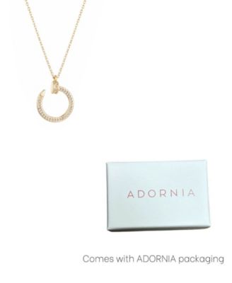 Gold Cubic Zirconia Curved Nail Ring Necklace