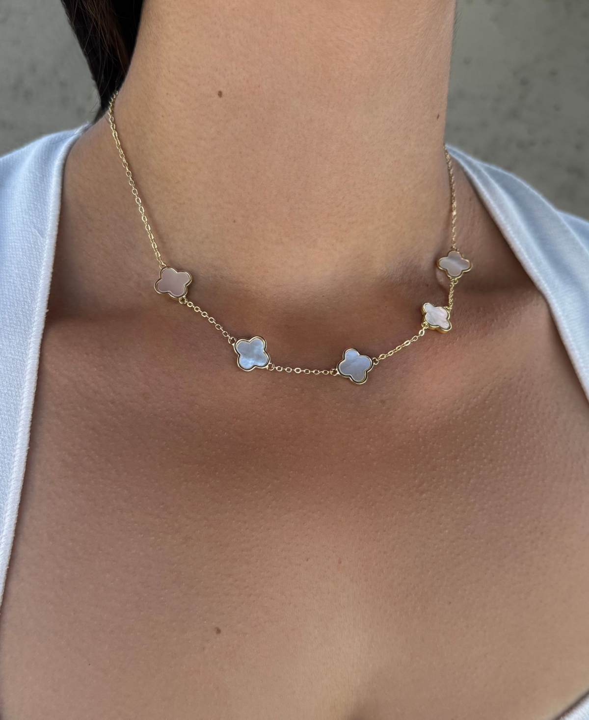 Adornia Gold Mother Of Pearl Clover Station Necklace In Gold